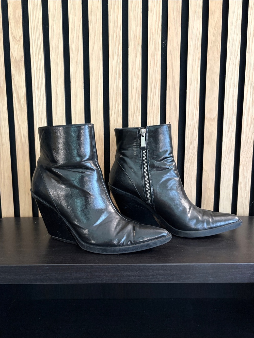 Zara Black Leather Ankle Boots with Pointed Toe